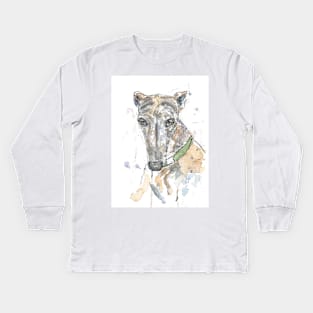 Brindle greyhound portrait Kids Long Sleeve T-Shirt